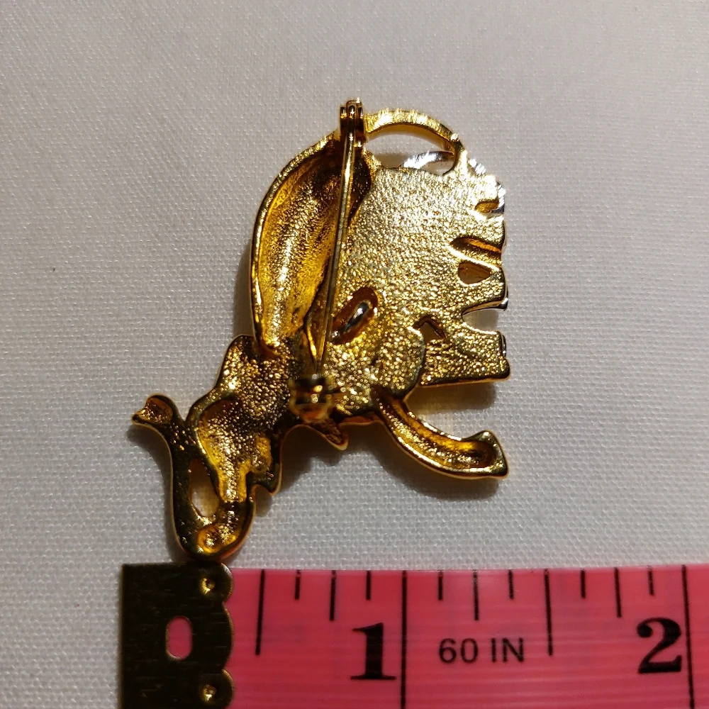 Vintage Elephant Brooch Pin Silver Gold Tone Metal Lucky Mother & Baby Pin EUC